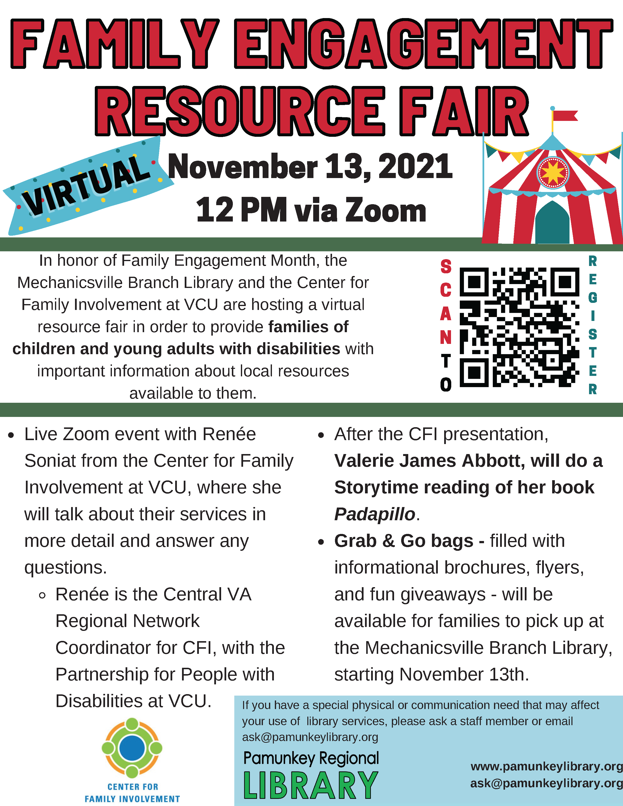 the image is a flyer for a resource fair